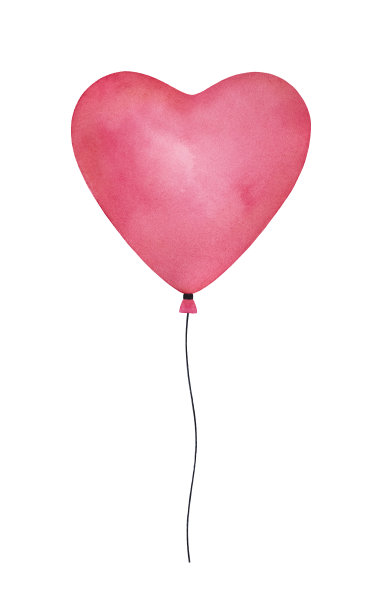 粉红色的心形气球在摇摆的麻线上。象征着爱情、浪漫、幸福、欢乐和欢乐。一个单一的对象。手绘水彩图形插图，裁剪剪贴艺术元素为节日设计。图片下载