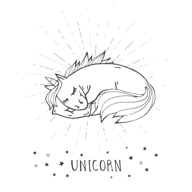 矢量插图手绘可爱的睡觉的独角兽与星星，心和文字-独角兽在白色的背景。图片下载