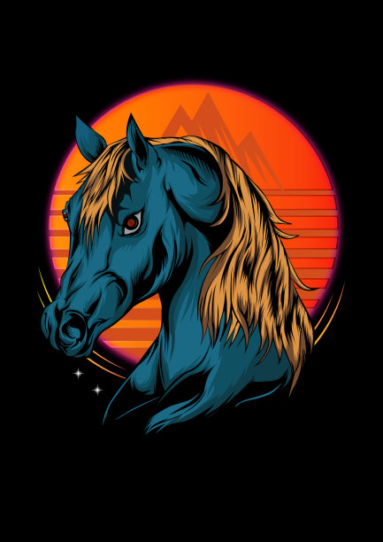 马头插图与月亮的背景在下午。图片下载