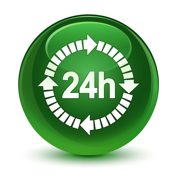 24小时交付图标玻璃软绿色圆形按钮图片下载