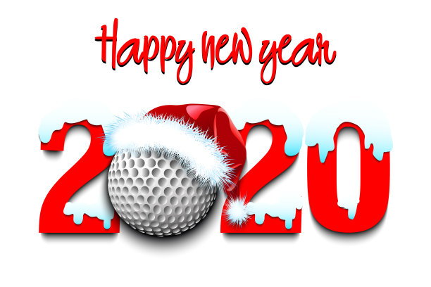 下雪的新年数字2020和高尔夫球图片下载