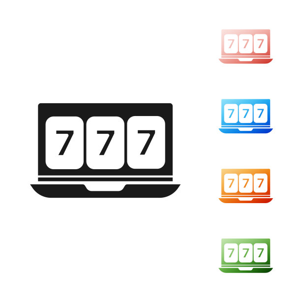 黑色在线老虎机与幸运7彩票图标孤立在白色背景。在线赌场。设置图标丰富多彩。矢量图图片下载