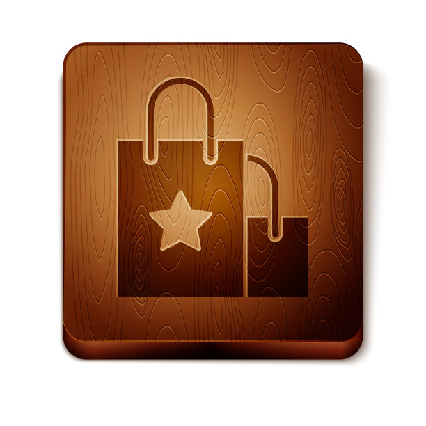 棕色纸袋图标孤立在白色背景。包的迹象。木制方形按钮。矢量图图片下载