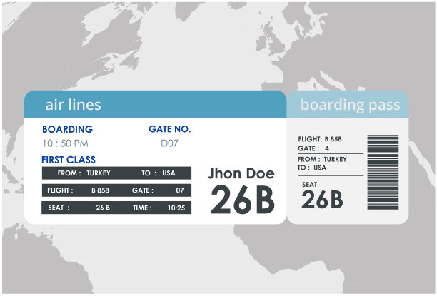 飞机票插图。飞机登机牌设计。飞机登机牌设计图片下载