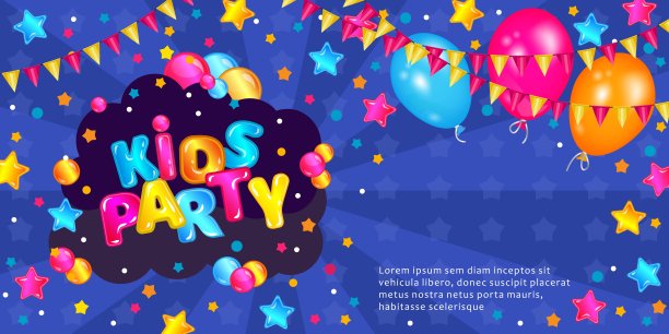 儿童聚会的横幅和传单模板。图片下载