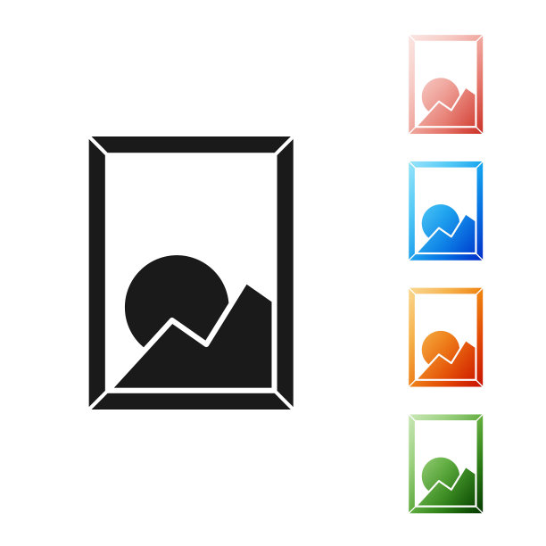 黑色图片风景图标孤立在白色背景。设置图标丰富多彩。矢量图图片下载