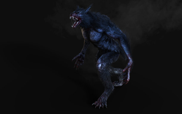 一个狼人在黑暗的背景图片下载