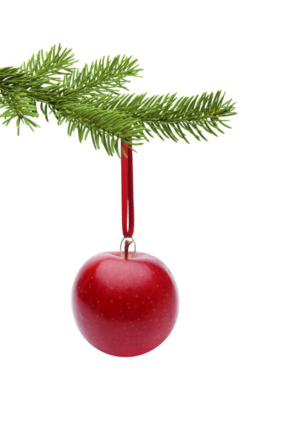 红色圣诞球与缎带绝缘的白色背景图片下载