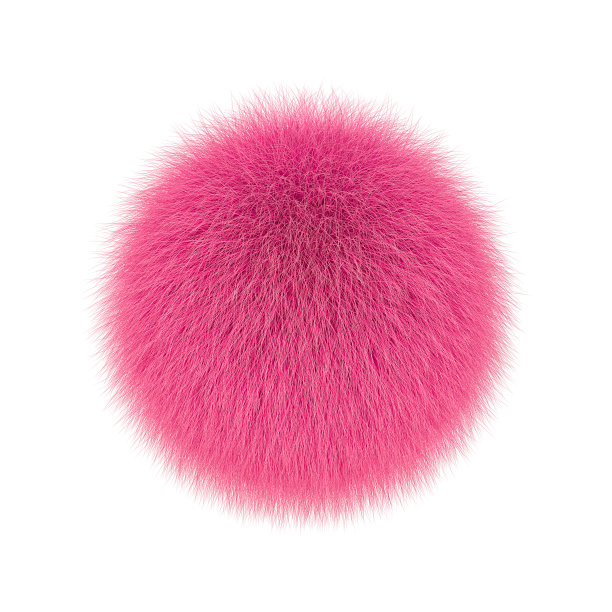 粉红色毛茸茸的球，毛皮绒球孤立在白色上图片下载