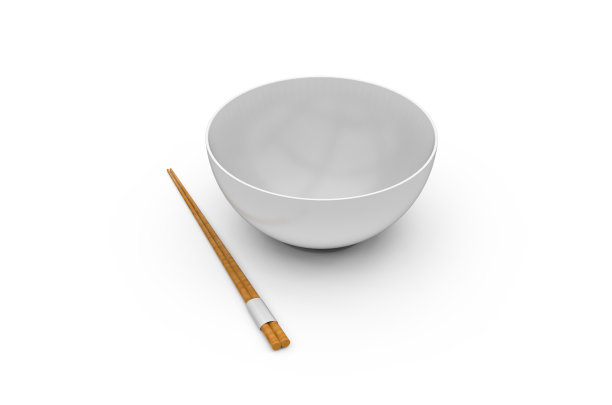 白色空碗与筷子面条，米饭，寿司，意大利面和其他膳食，模拟模板在孤立的白色背景，3d插图图片下载