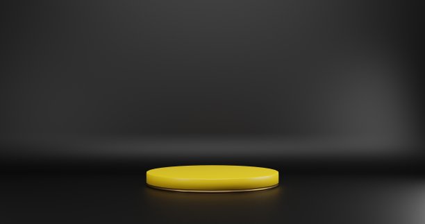 3d渲染黄色圆圈平台与金色的黑色背景。现代极简设计中的几何图形。产品展示。图片下载