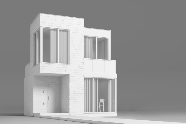 白色材料模拟了现代住宅的布局。三维演示图片下载