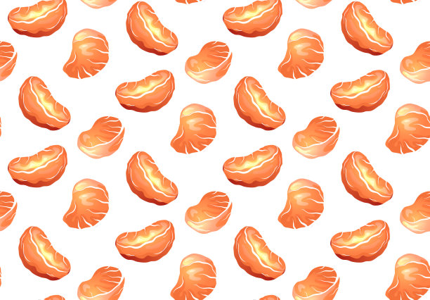 无缝纹理与卡通橙色切片的橘子在白色的背景。向量食品模式图片下载