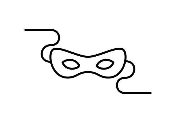 矢量轮廓匿名图标。一个威尼斯戏剧节服装面具孤立在白色背景。匿名、庆祝、节日、狂欢节的概念。图片下载