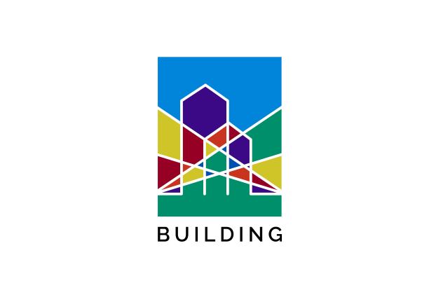 彩色几何摩天大楼城市建筑线条标志设计矢量图形图片下载