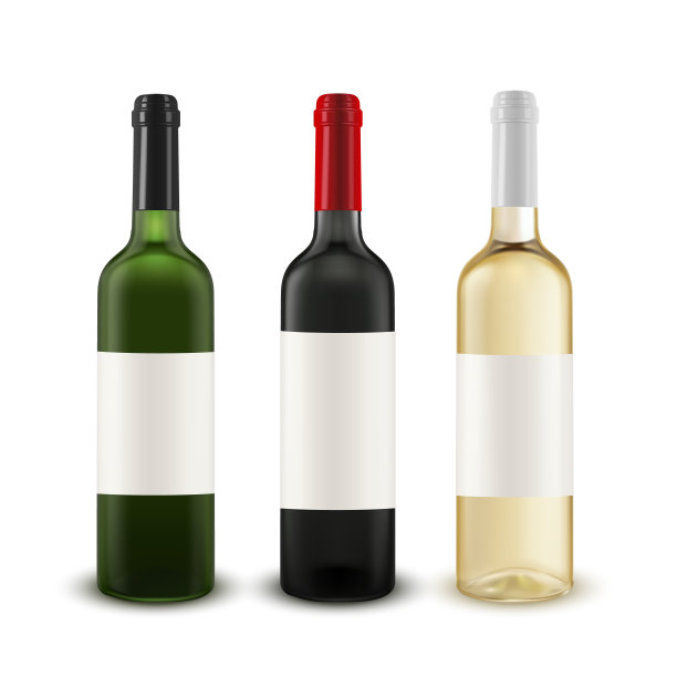 现实的矢量集酒瓶的各种颜色的玻璃。图片下载