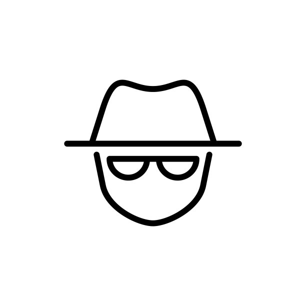 矢量轮廓匿名图标。一张戴着帽子和眼镜的隐姓埋名的脸孤立在白色的背景上。匿名的概念，探员，盗窃，欺诈保护，黑客活动。图片下载