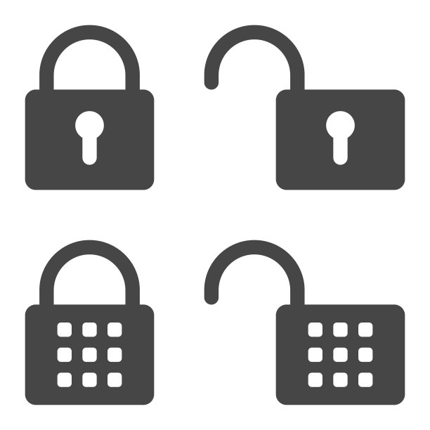 锁定图标。一组锁定图标在平面和轮廓设计风格孤立在白色背景。向量EPS10。图片下载