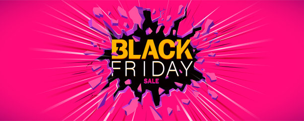 “黑色星期五”的横幅。墙爆炸。黑墙上的裂缝。图片下载