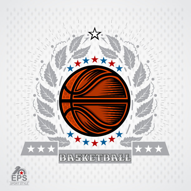 篮球在中心的银花环和丝带在灯光背景。任何队伍的运动标签图片下载