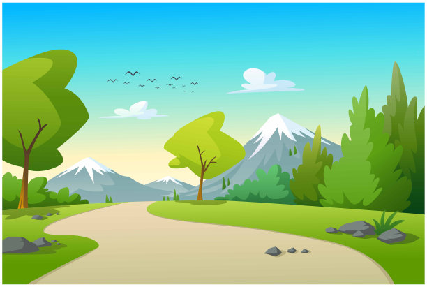 早晨的山景和树木。图片下载