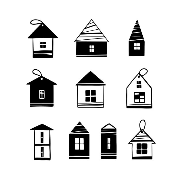 斯堪的纳维亚风格的房子设置。矢量插图。图片下载