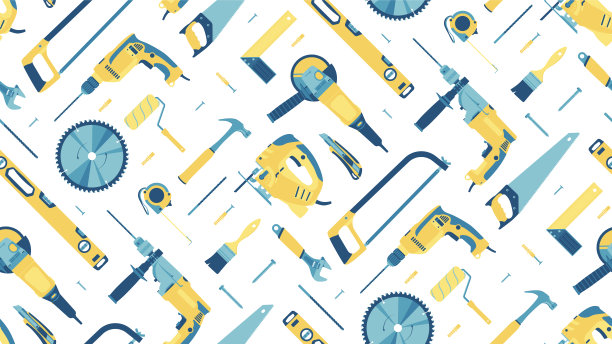 无缝模式与手工构建工具在白色背景上。向量。图片下载