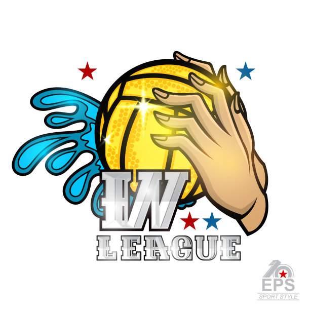 两只手握水球和水花。白色的矢量运动标签适用于任何女子团队或比赛图片下载