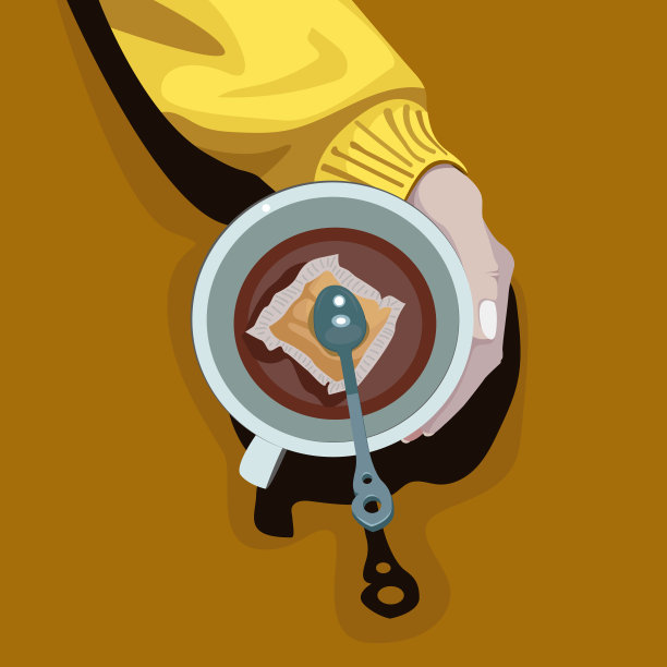 穿黄夹克的手放着一杯茶图片下载