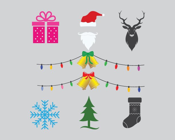圣诞图标设置装饰矢量插图图片下载