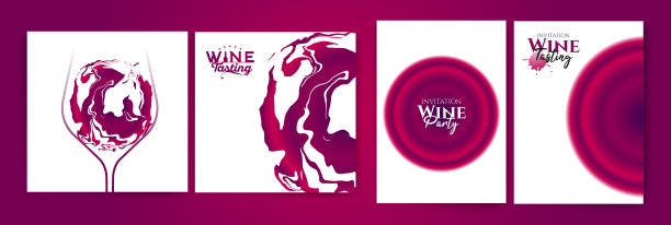 收集与葡萄酒设计模板。创意，俯视图概念的酒杯。液体效果，红酒在杯中。图片下载