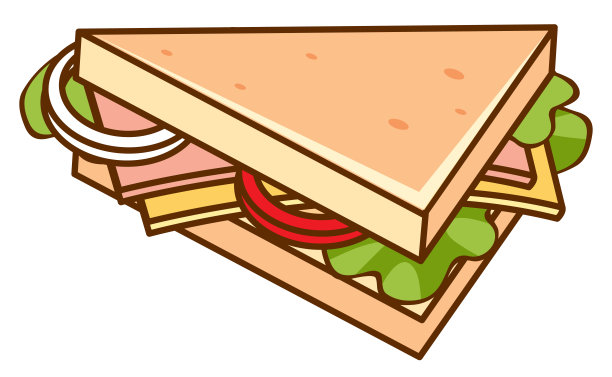 白色背景上的火腿芝士三明治图片下载