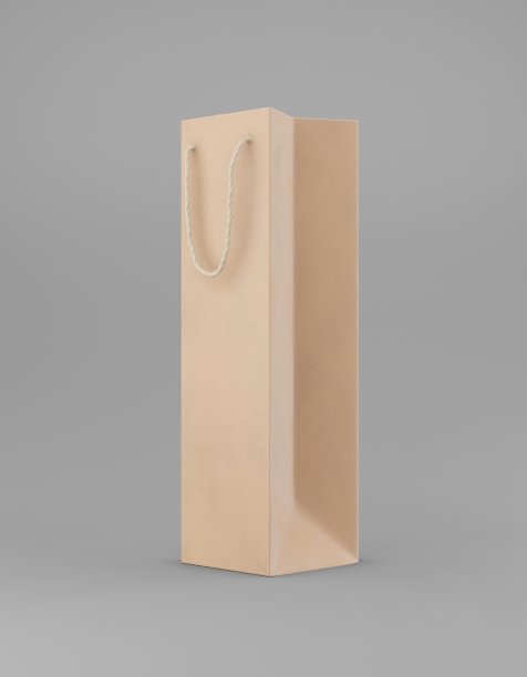 环保包装样品袋牛皮纸与处理一半。高大狭窄的棕色模板上灰色背景的促销广告。三维渲染图片下载