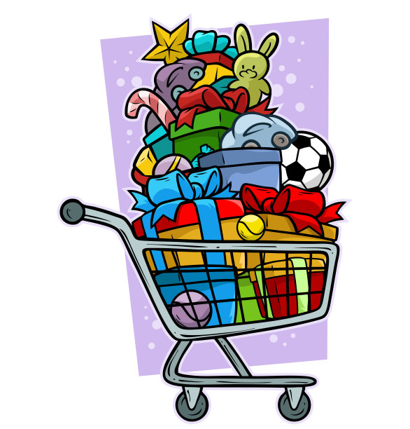 超市购物车里的卡通圣诞礼物图片下载