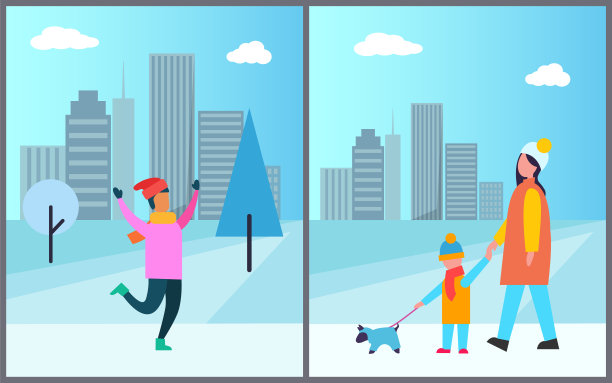 穿粉红毛衣的男人，母子带着宠物散步图片下载