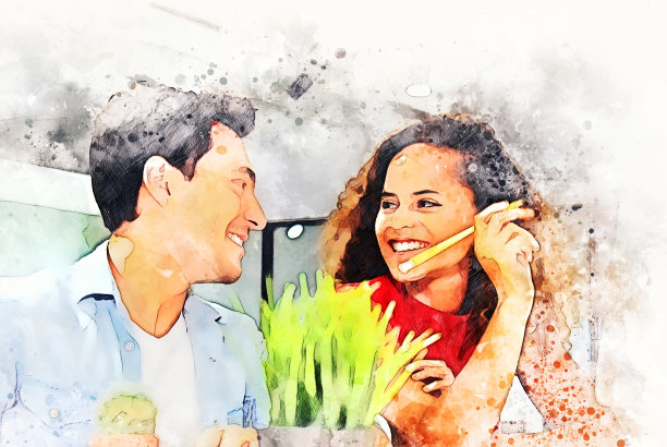 近距离的创意业务快乐和乐趣的创意工作为工作在办公室的水彩插画画的背景。图片下载