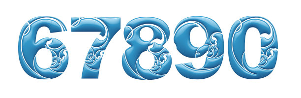 装饰浮雕字母，一套数字6 7 8 9 0,3d插图图片下载