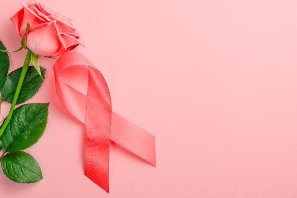 红丝带和玫瑰在粉红色的背景上。12月1日世界艾滋病日，开展艾滋病防治运动。图片下载