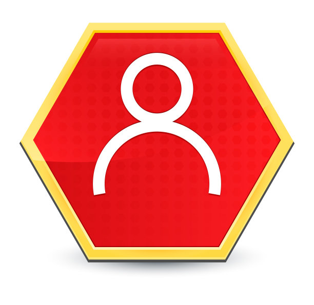 人物图标抽象红色六角形按钮亮黄色边框设计优雅图片下载
