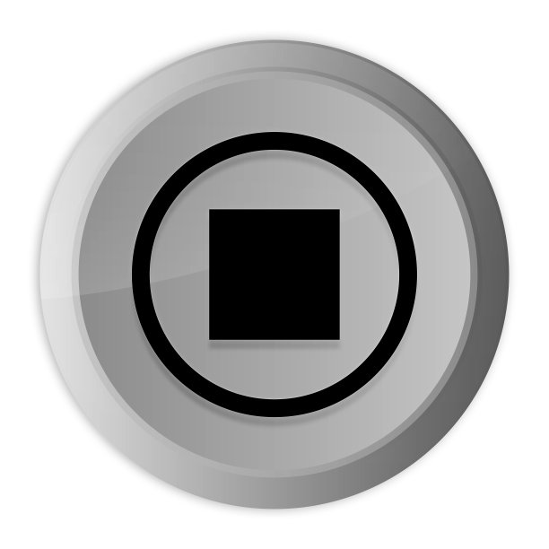 停止播放图标金属银色圆形按钮金属设计圈孤立在白色背景黑白概念插图图片下载