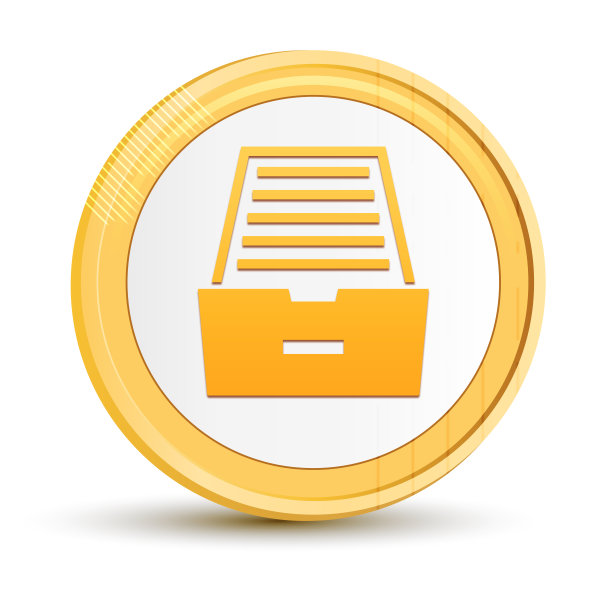 文件夹档案柜图标金色圆形按钮金币闪亮框架豪华概念抽象插图孤立在白色背景图片下载
