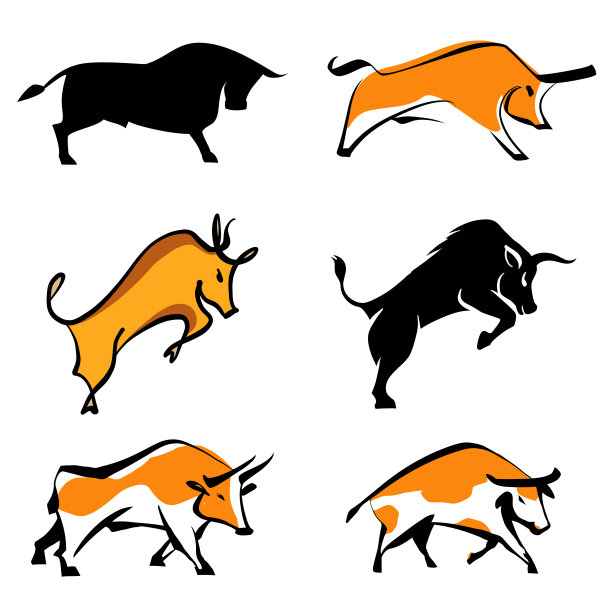 牛的剪影。向量模板图像孤立的白色背景。象征中国农历占星2021年。不同风格的素描插图。图片下载