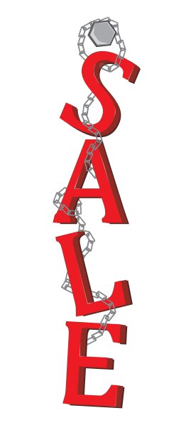 一个红色矢量孤立字销售和金属链挂在一个六角钉孤立的白色背景经销商图片下载