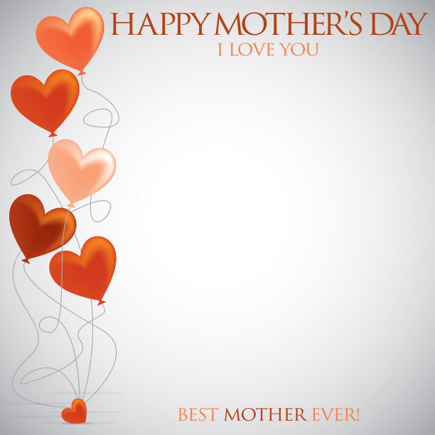 矢量格式的心形气球母亲节贺卡。图片下载