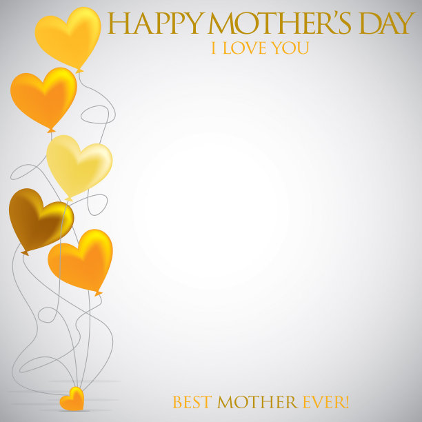 矢量格式的心形气球母亲节贺卡。图片下载
