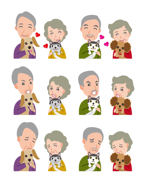 夫妻面部表情插画:老年夫妻图片下载