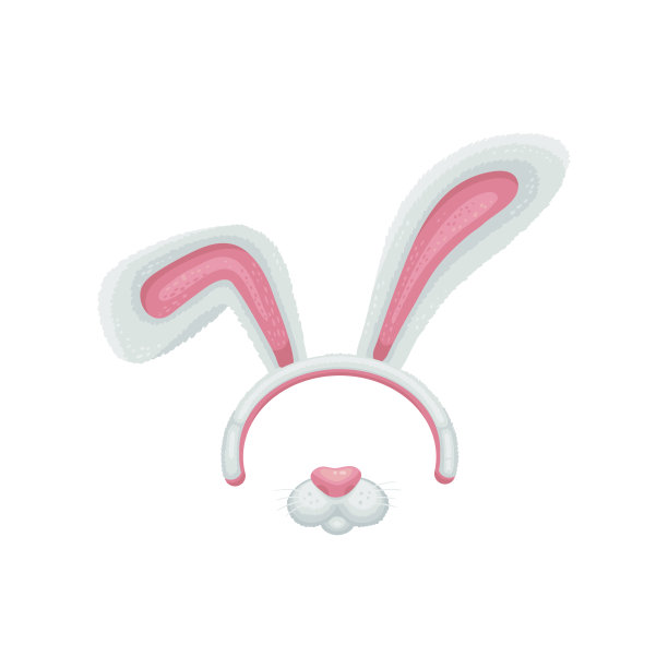 卡通复活节兔子或兔子耳朵和嘴细节矢量插图孤立。图片下载