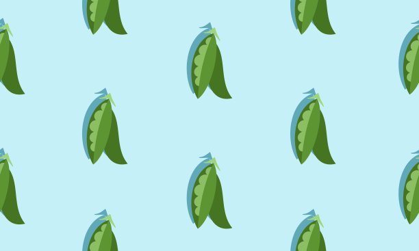 无缝蓝色背景与豌豆荚与阴影。图片下载