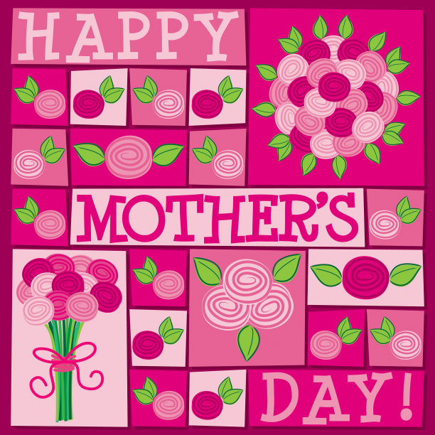 时髦的玫瑰母亲节卡片矢量格式。图片下载