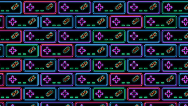 复古的科幻背景。80年代游戏控制器的霓虹灯。20世纪80年代的未来主义设计风格。游戏的概念图片下载